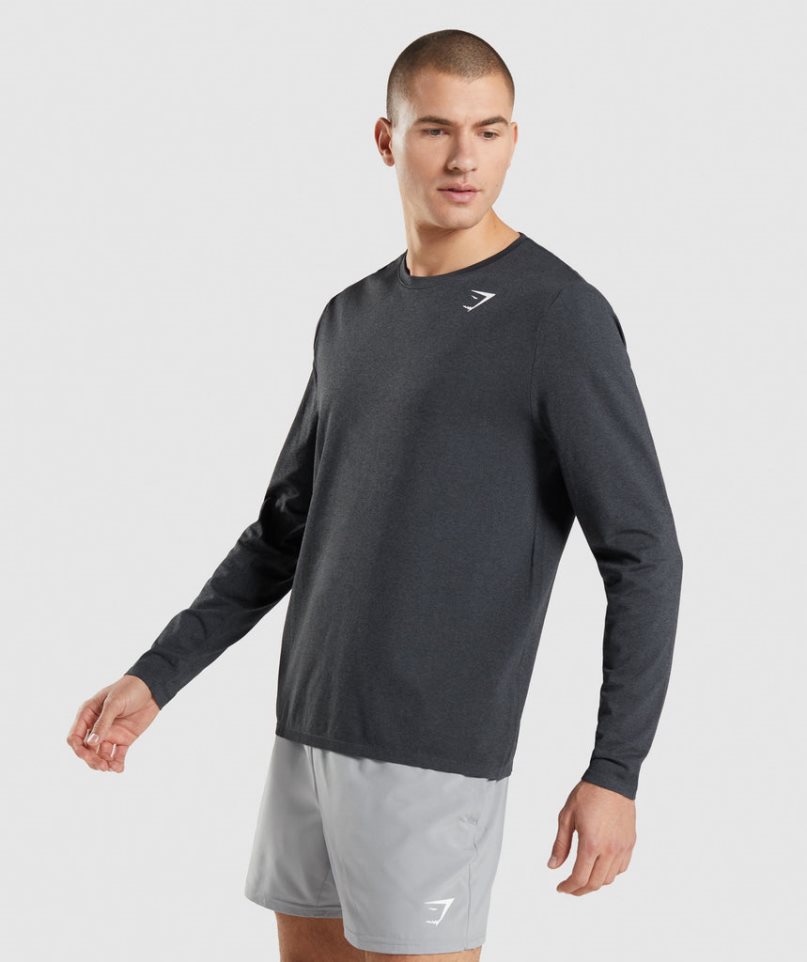 Men's Gymshark Arrival Seamless Long Sleeve T-Shirts Black | CA 7A8ND1